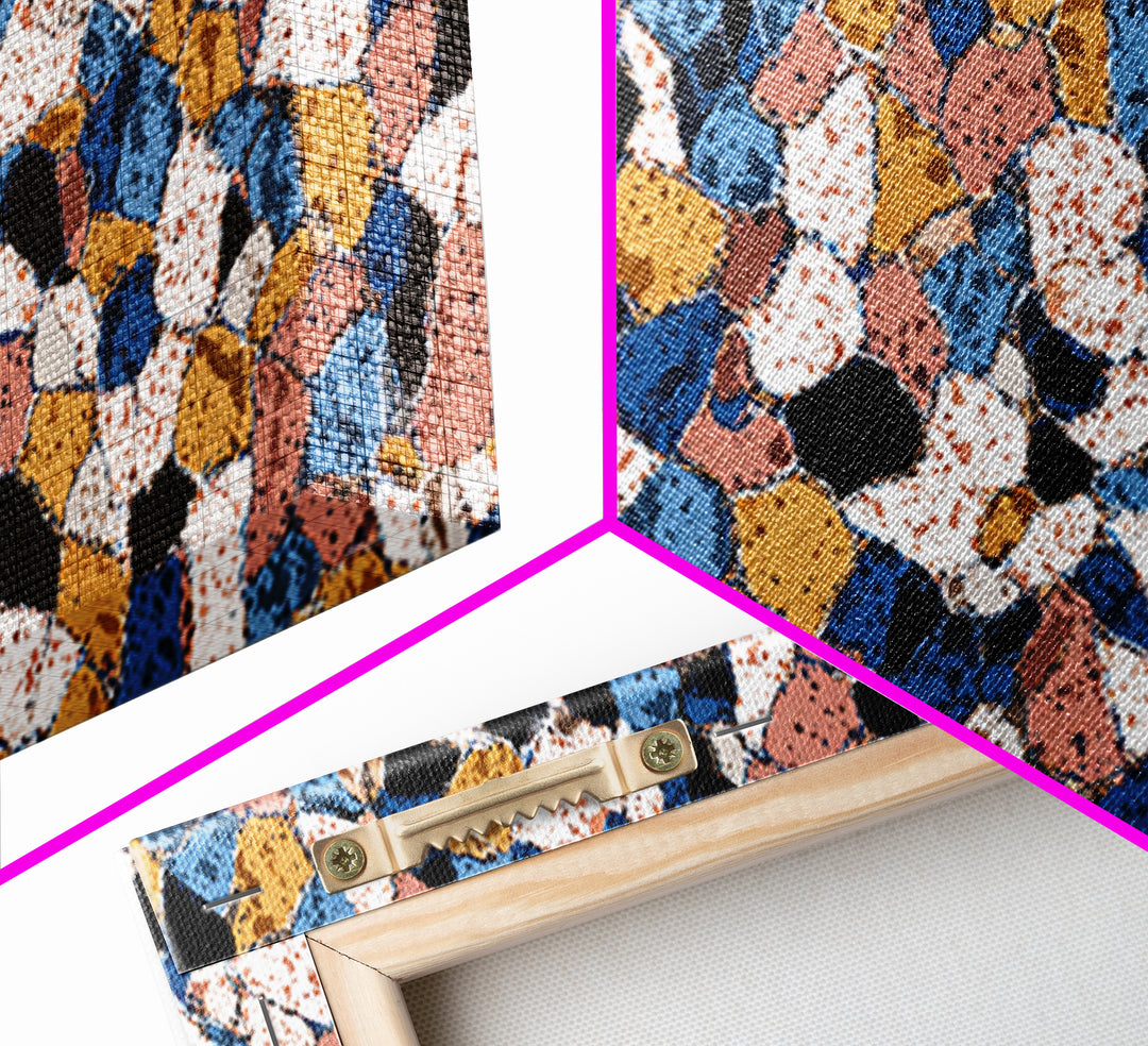 Speckled Blush Navy Terrazzo Mosaic Canvas Print, Modern Wall Art, Abstract Wall Art, Geometric Poster, Living Room Decor
