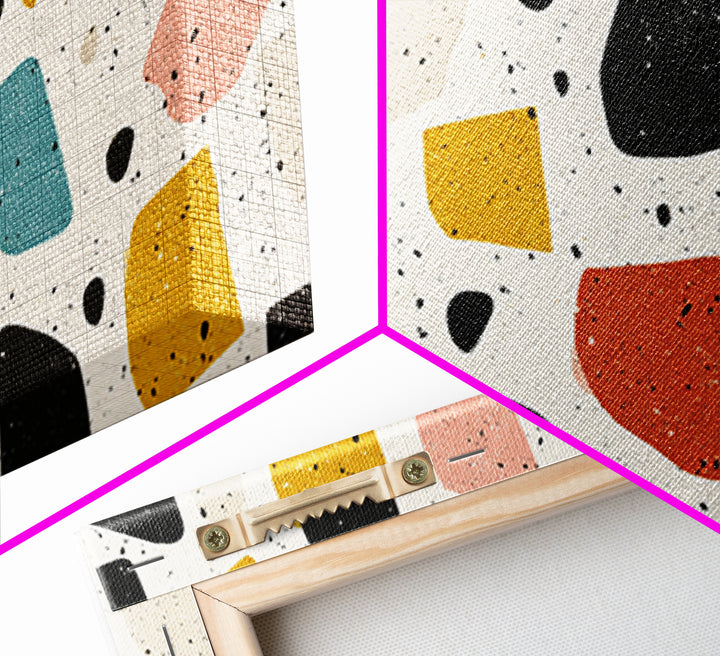 Minimal Cream Terrazzo Shapes Framed Canvas Print, Midcentury Modern, Geometric Wall Art, Abstract Print, Office Decor, Neutral Colors