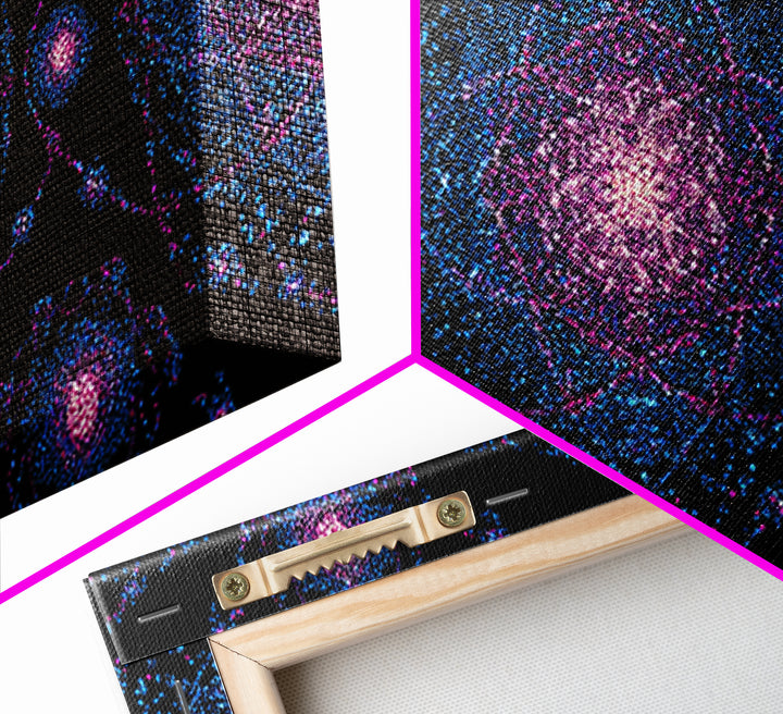 Pink Blue Particle Galaxies Canvas Print, Modern Abstract Wall Art, Cosmic Retro Poster, Space Decor, Colorful MCM Print