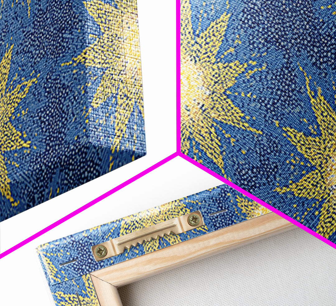 Blue Yellow Atomic Starbursts Canvas Print, Midcentury Modern Wall Art, Retro Space Decor, Bold MCM Gallery Wall Poster Print