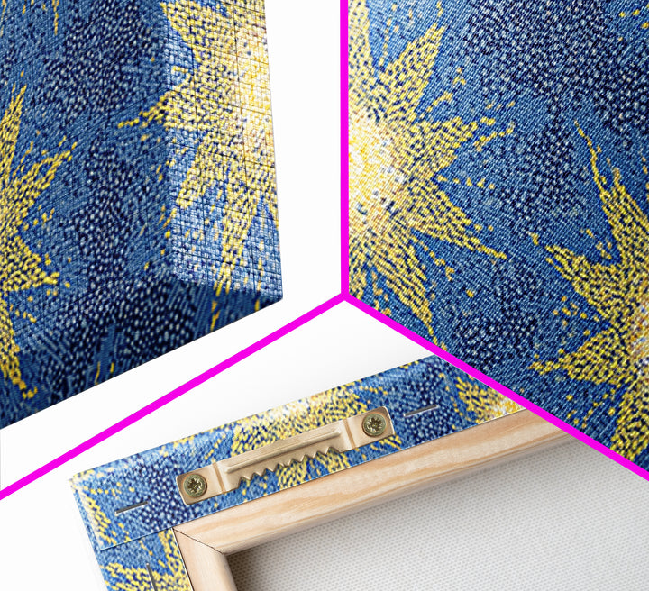 Blue Yellow Atomic Starbursts Canvas Print, Midcentury Modern Wall Art, Retro Space Decor, Bold MCM Gallery Wall Poster Print