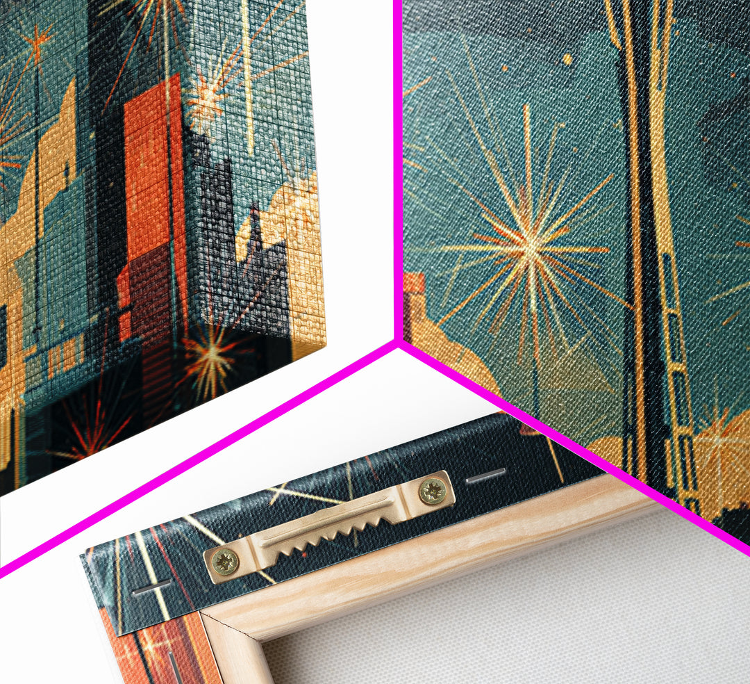 Seattle Space Needle Starburst Skyline Wall Art, Midcentury Modern Art Print, Retro Atomic Cityscape Office Decor Poster