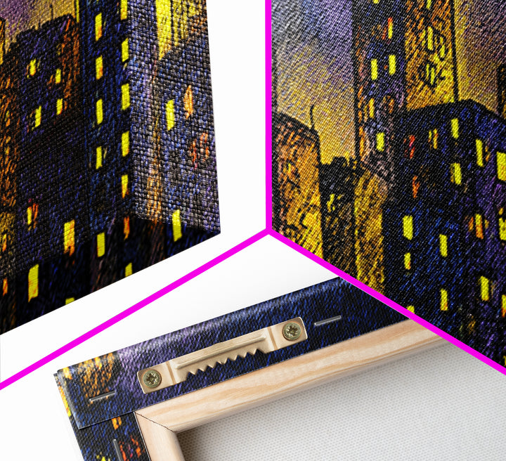 Golden Dusk City Skyline Wall Art, Blue Urban Nightscape, Modern Abstract Art Print, Office Decor, Living Room Wall Decor