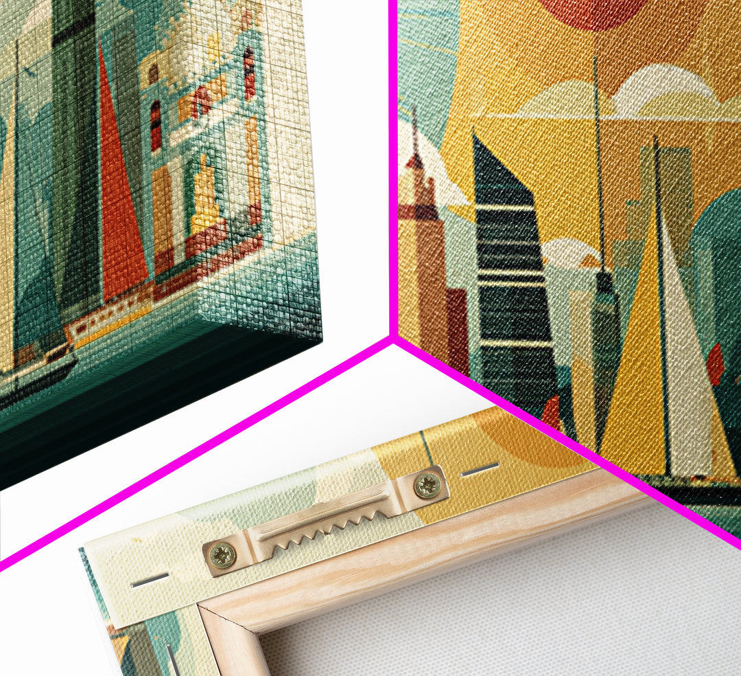 Geometric Seattle Skyline With Space Needle Canvas Print, Mid Century Modern Cityscape Wall Decor, Retro Travel Poster Art