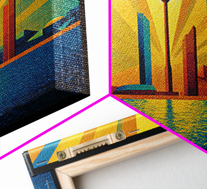Bold Seattle Skyline Sunrise Wall Art, Mid Century Modern Abstract Cityscape, Space Needle Poster, Retro Geometric Decor