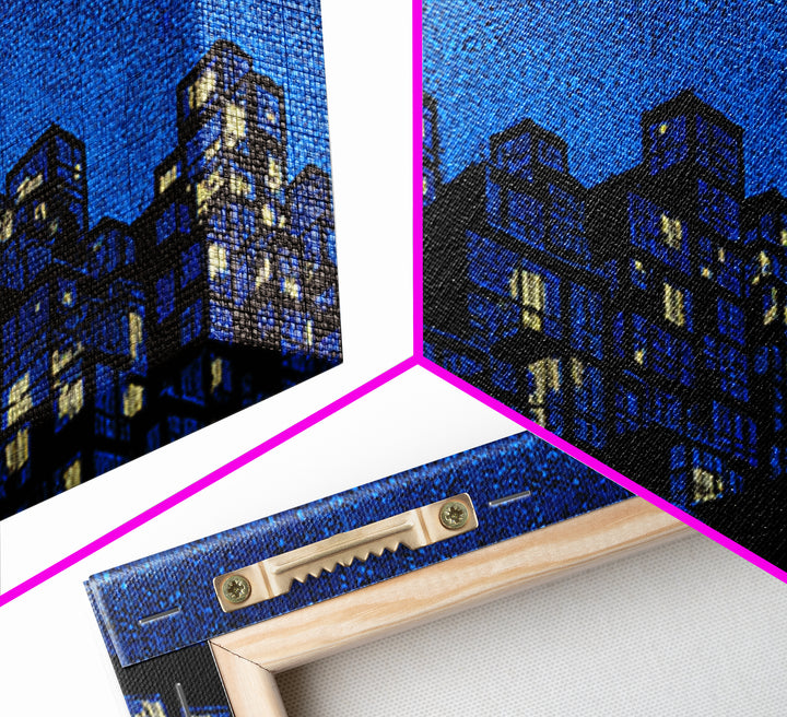 Electric Blue High Rise Wall Art, Geometric City Apartments, Midcentury Modern Decor, Retro Urban Print, Statement Wall Decor