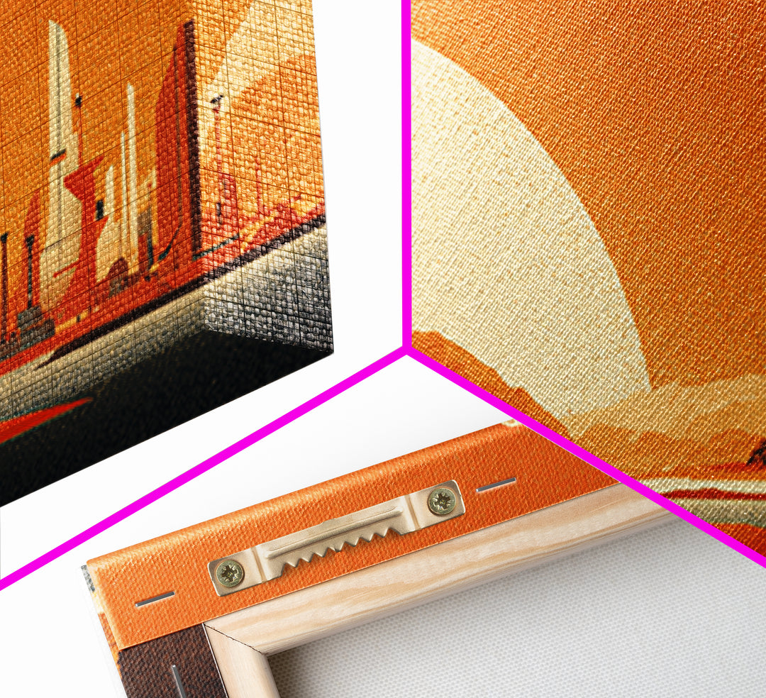 Orange Futuristic Desert City Wall Art, Midcentury Modern Sci Fi Landscape, Retro Space Poster, MCM Living Room Decor, Orange Art Print