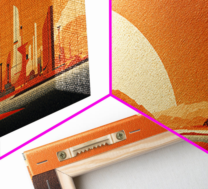 Orange Futuristic Desert City Wall Art, Midcentury Modern Sci Fi Landscape, Retro Space Poster, MCM Living Room Decor, Orange Art Print