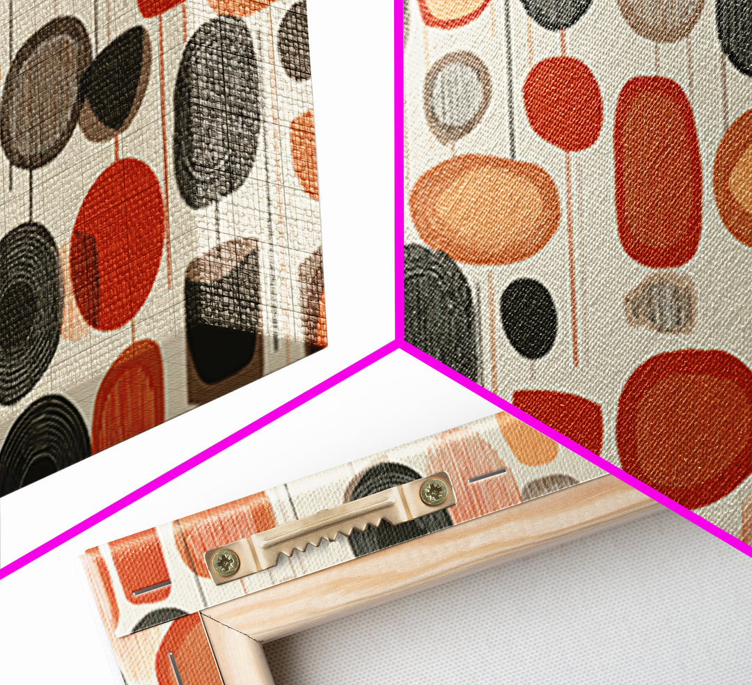 Orange Black Abstract Circle Pattern Wall Art, Midcentury Modern Geometric Print, Retro 70s Decor, MCM Gallery Wall Art, Home Decor