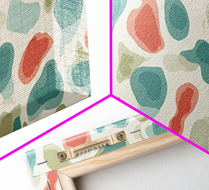 Pastel Terrazzo Organic Shapes Canvas Print, Midcentury Modern Abstract Wall Art, Sage Green Coral Decor, Minimalist Poster