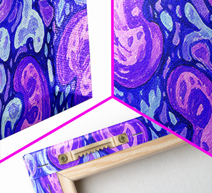 Purple Blue Psychedelic Organic Pattern Canvas Print, Modern Abstract Art, Groovy Wall Decor, Funky 70s Bedroom Art Print
