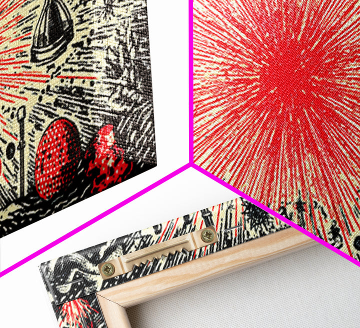 Red Atomic Starburst Science Collage Wall Art, Midcentury Modern Art Print, Retro Space Poster, MCM Wall Decor, Atomic Ranch Home Decor