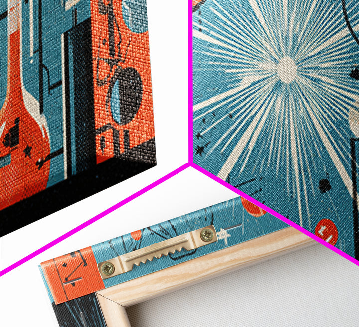 Blue Orange Atomic Laboratory Wall Art, Midcentury Modern Art Print, Retro Science Poster, Geometric MCM Home Decor, Living Room Decor