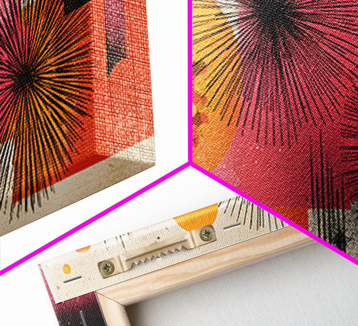 Pink Orange Abstract Starbursts Wall Art, Midcentury Modern Art Print, Retro Geometric Poster, Bold MCM Home Decor, Living Room Decor