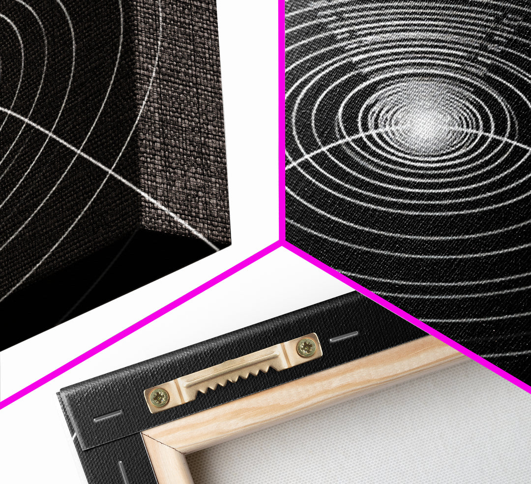 Black White Concentric Ripple Op Art Canvas Print, Minimalist Geometric Wall Art, Modern Abstract Poster, Sci Fi Home Decor