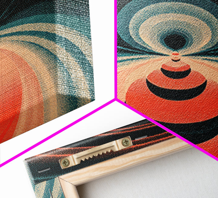 Red Orbital Target Wall Art, Cosmic Midcentury Abstract Print, Retro Geometric Space Poster, Modern MCM Decor For Home Office