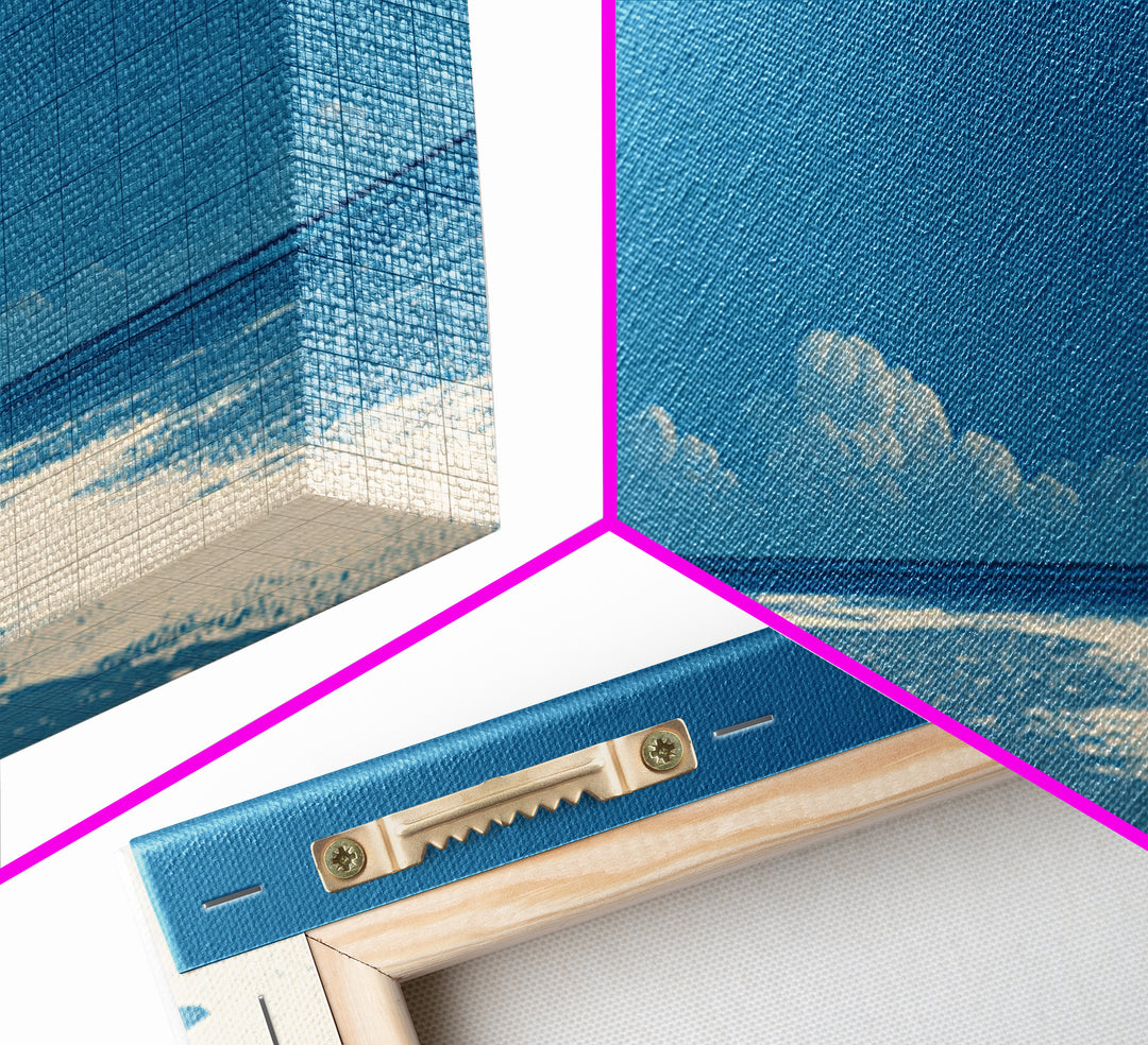 Minimal Blue Beach Wall Art, Serene Ocean Umbrella Landscape Print, Coastal Modern Poster, Summer Decor For Bedroom And Office