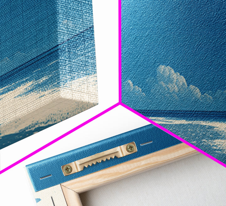 Minimal Blue Beach Wall Art, Serene Ocean Umbrella Landscape Print, Coastal Modern Poster, Summer Decor For Bedroom And Office