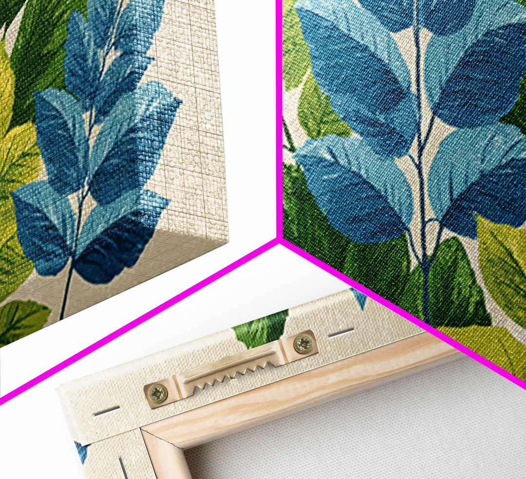 Blue Green Botanical Branches With Textured Leaves Wall Art, Midcentury Modern Nature Print, Calm Bedroom Office Decor Gift