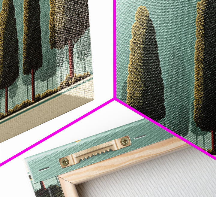 Stylized Cypress Tree Grove Wall Art, Midcentury Modern Landscape Print, Sage Green Retro Decor, Nature Living Room Art Print