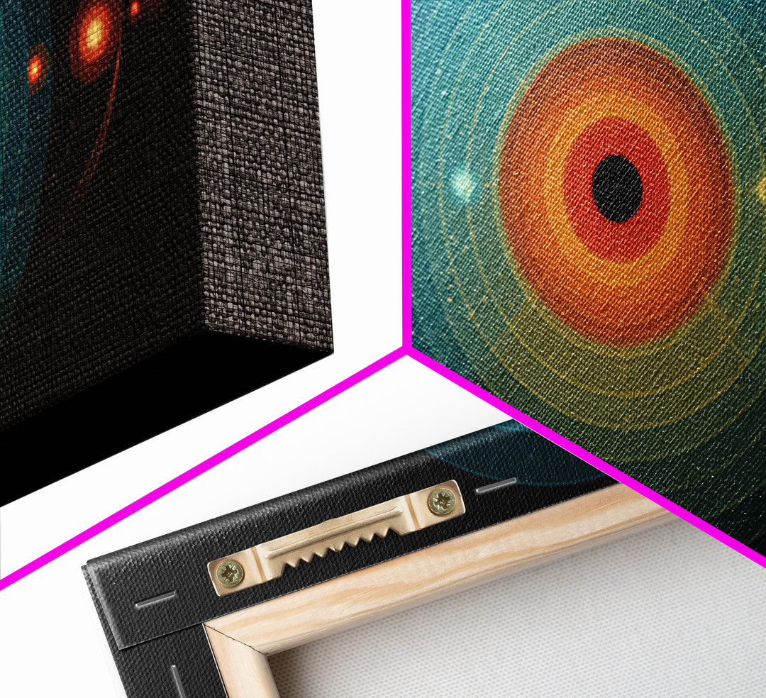 Solar System Orbit Canvas Print, Midcentury Modern Space Abstract, Teal Orange Circle Wall Decor, Retro Office Art Print Gift