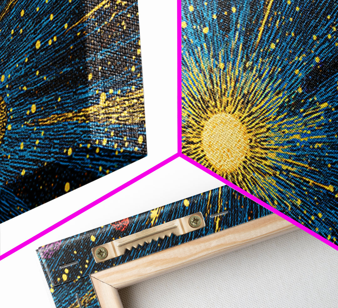 Radiant Sun And Planets In Deep Space Wall Art, Cosmic Retro Sci Fi Poster, Mid Century Modern Decor, Galaxy Print, Home Decor