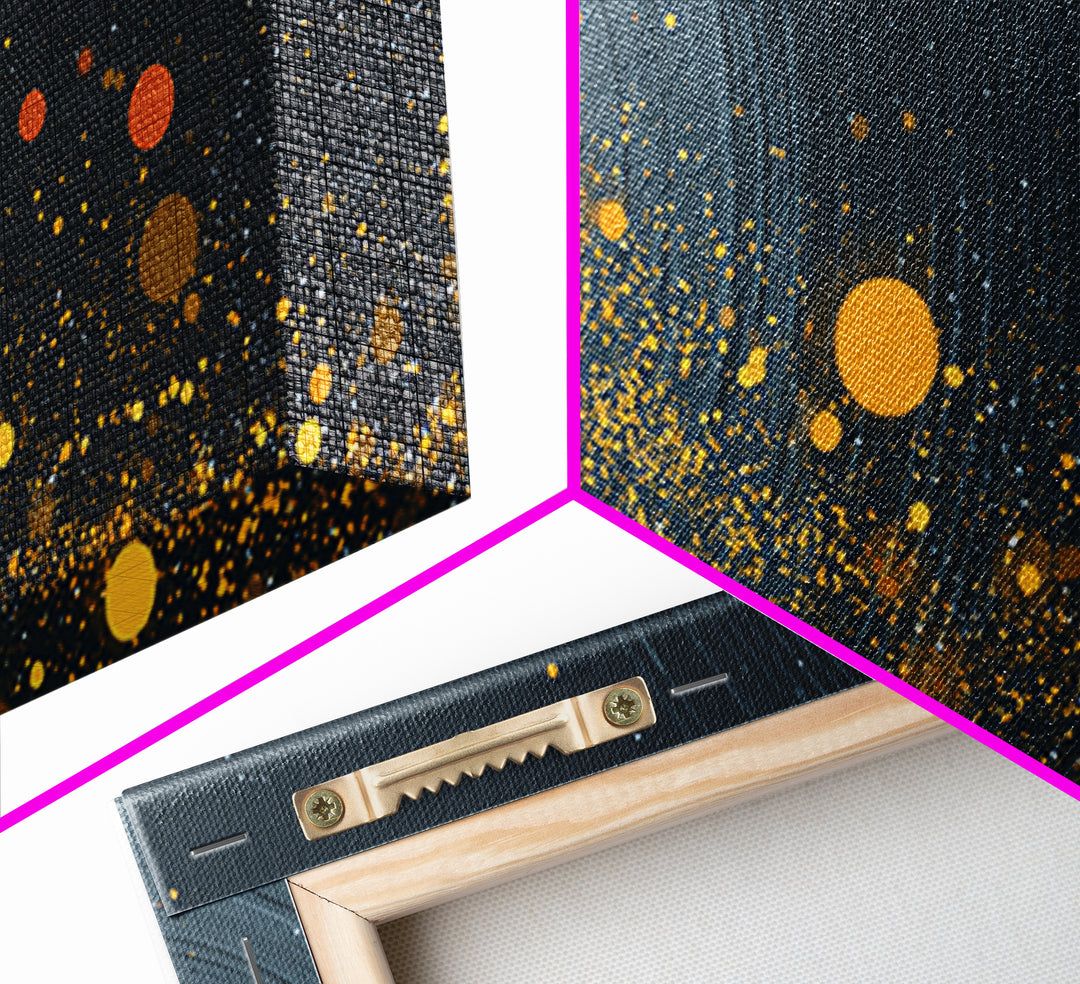 Orange Cosmic Spiral And Star Fields Framed Canvas Print, Abstract Space Wall Art, Mid Century Modern Decor, Galaxy Poster