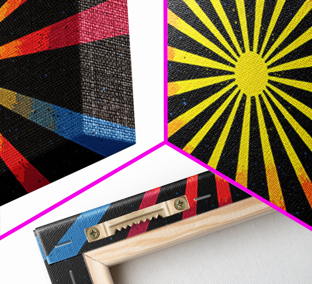 Cosmic Sunburst Wall Art, Black Starry Ray Poster, Retro Atomic Midcentury Modern Decor, Bold Geometric Space Print, MCM