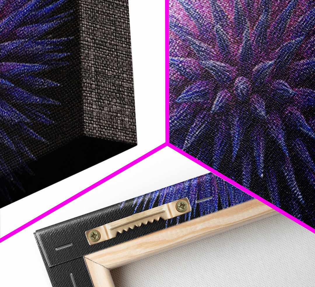 Purple Blue Spiky Sphere Canvas Print, Modern Abstract Art, Space Abstract Art, Futuristic Wall Decor, Large Sci Fi Retro Art