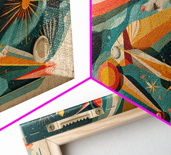 Retro Atomic Space Collage Wall Art, Midcentury Modern Art Print, MCM Wall Decor, Colorful Geometric Poster, 1950s Design