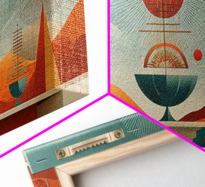 Desert Atomic Fountain Wall Art, Midcentury Modern Art Print, Palm Springs Decor, Orange Teal Geometric Poster, MCM Decor