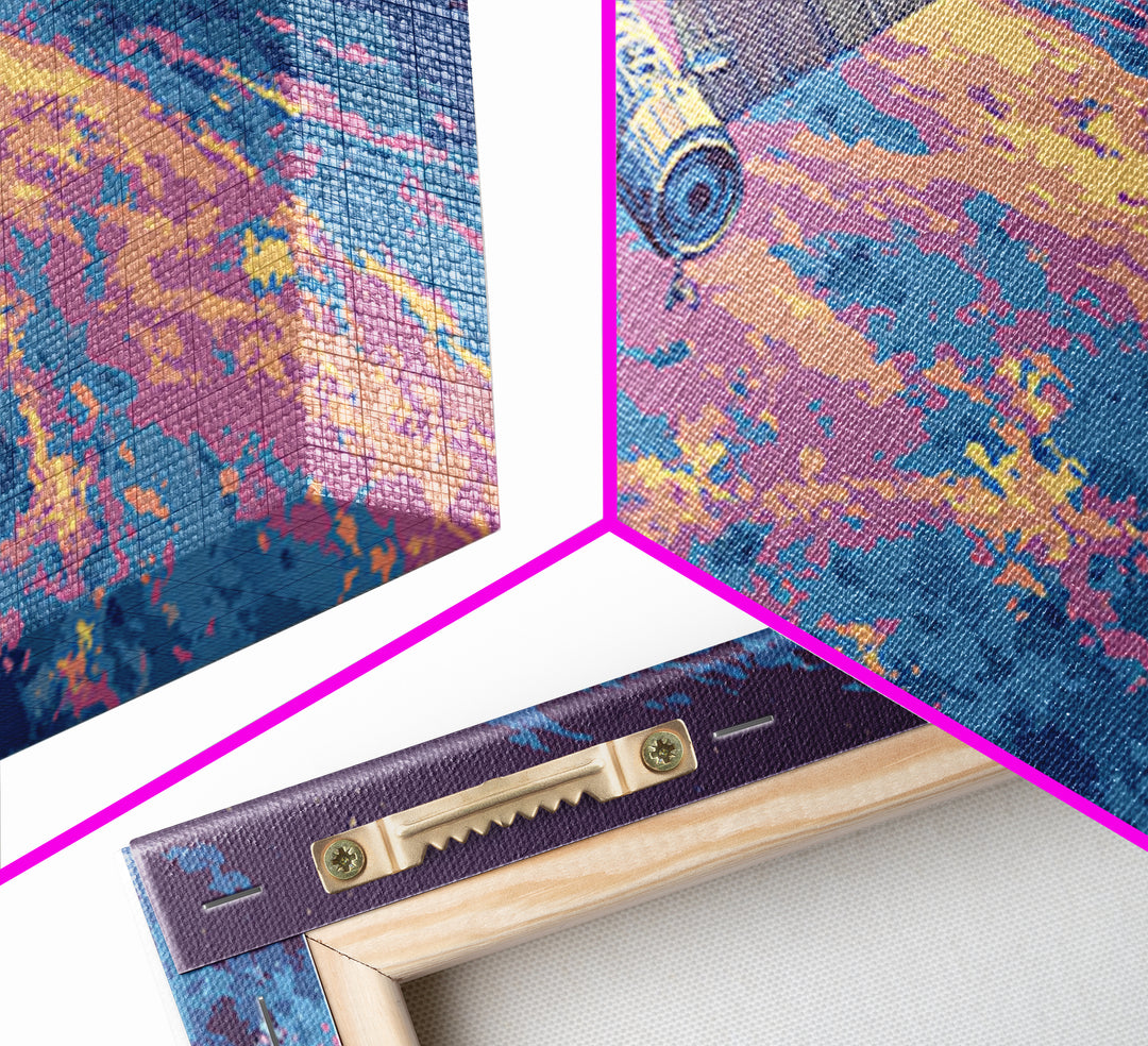 Pixel Satellite Above Colorful Earth Wall Art, Retro Sci Fi Space Poster, Modern Astronaut Decor, Cosmic Digital Art Print