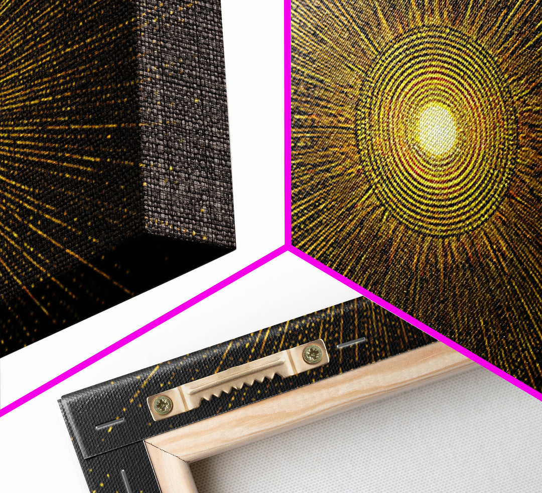 Golden Radiant Starburst Sun Wall Art, Midcentury Modern Abstract Poster, Atomic Geometric Print, Celestial Home Decor Gift