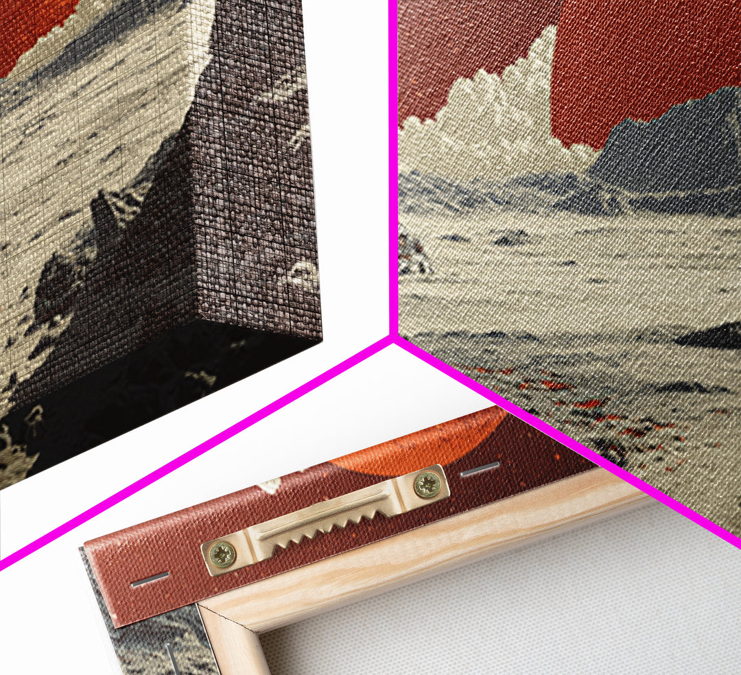 Red Planet Colony With Rovers Canvas Print, Retro Sci Fi Desert Landscape Wall Art, Mars Exploration Poster, Space Decor