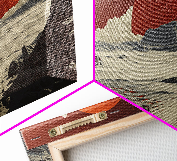 Red Planet Colony With Rovers Canvas Print, Retro Sci Fi Desert Landscape Wall Art, Mars Exploration Poster, Space Decor