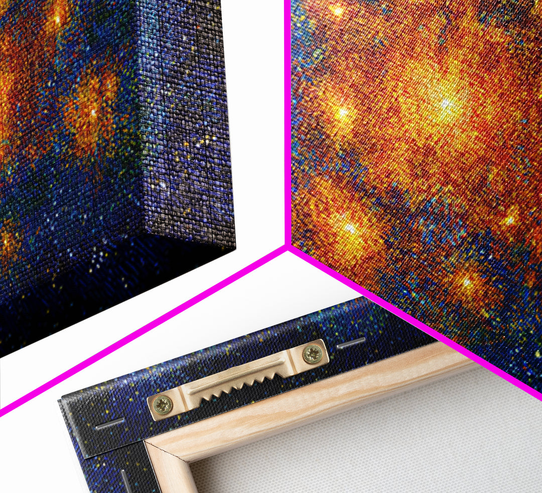 Orange Blue Cosmic Nebula Abstract Canvas Print, Space Abstract Art, Modern Wall Decor, Bright Galaxy Home Office Poster