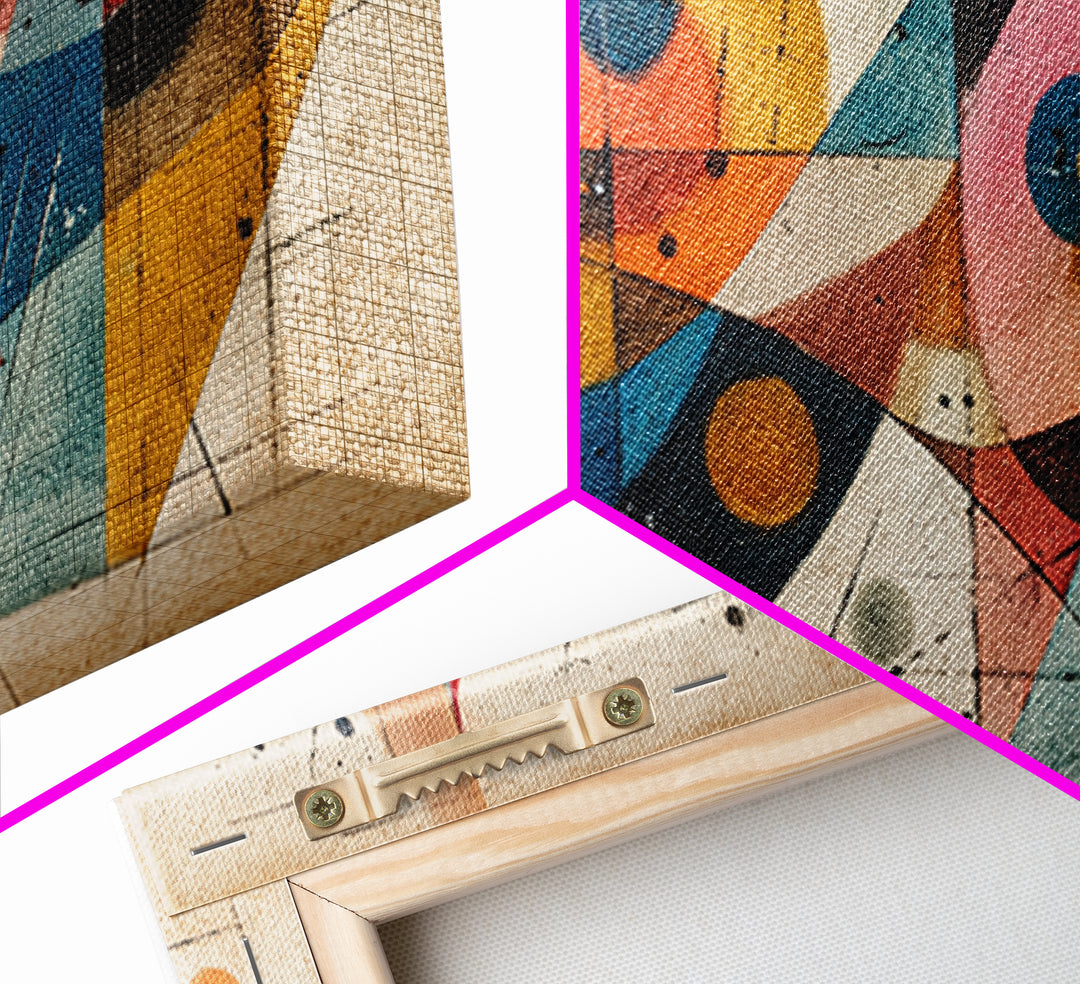 Abstract Bauhaus Fish Shapes In Teal Yellow Pink Wall Art, Midcentury Modern Canvas Print, Geometric Retro Decor, MCM Poster