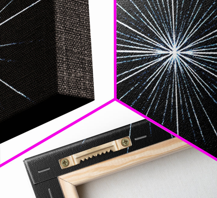 White Blue Minimal Starburst Canvas Print, Modern Abstract Art, Geometric Wall Art, Black Space Abstract Art, Office Decor