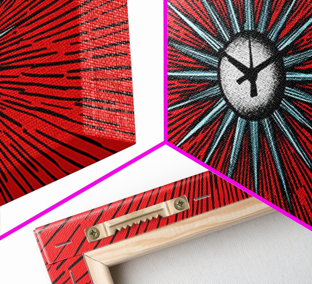 Red Atomic Starburst Clock Wall Art, Mid Century Modern Decor, Retro Sci Fi Poster, MCM Abstract Print, Bold Office Decor