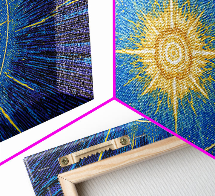 Blue Celestial Starburst Wall Art, Mid Century Modern Art Print, Atomic Space Poster, Geometric Abstract Home Office Decor