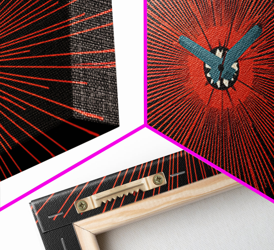 Orange Butterfly Atomic Canvas Print, Mid Century Modern Wall Art, Retro Sunburst Poster, Black Abstract MCM Living Room Decor