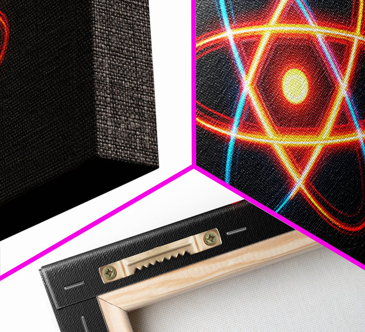 Neon Atomic Symbol Wall Art, Mid Century Modern Decor, Retro Sci Fi Poster, Colorful Space Age Abstract Office Digital Print
