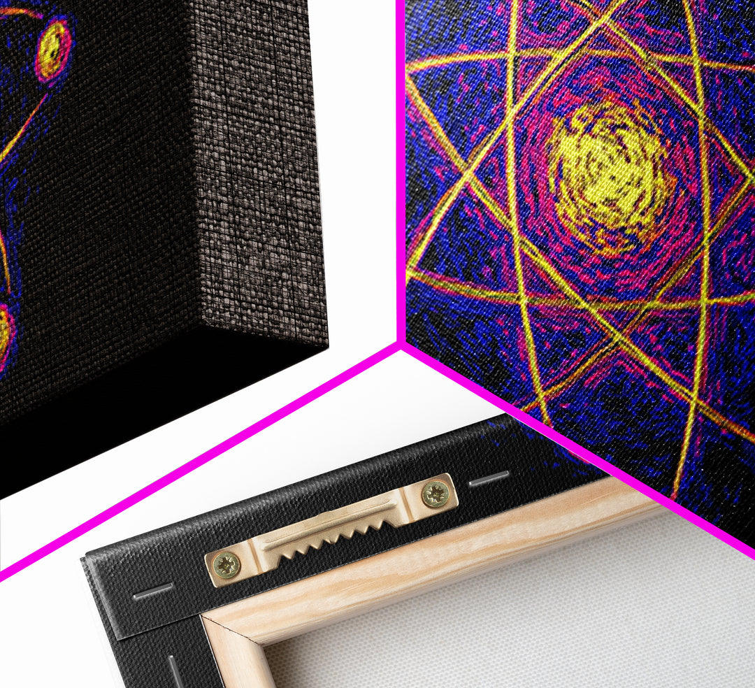 Neon Planet Atomic Canvas Print, Mid Century Modern Wall Art, Retro Sci Fi Space Poster, Cosmic Abstract MCM Office Decor