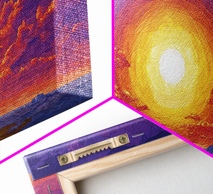 Purple Mountain Sunset Canvas Print, Geometric Wall Art, Mid Century Modern Landscape Poster, Warm Colorful Home Decor Gift