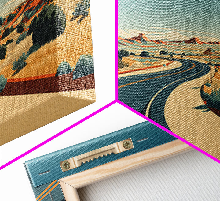 Winding Desert Highway Wall Art, Midcentury Modern Landscape Print, Retro Travel Poster, Southwestern Office Decor For Home