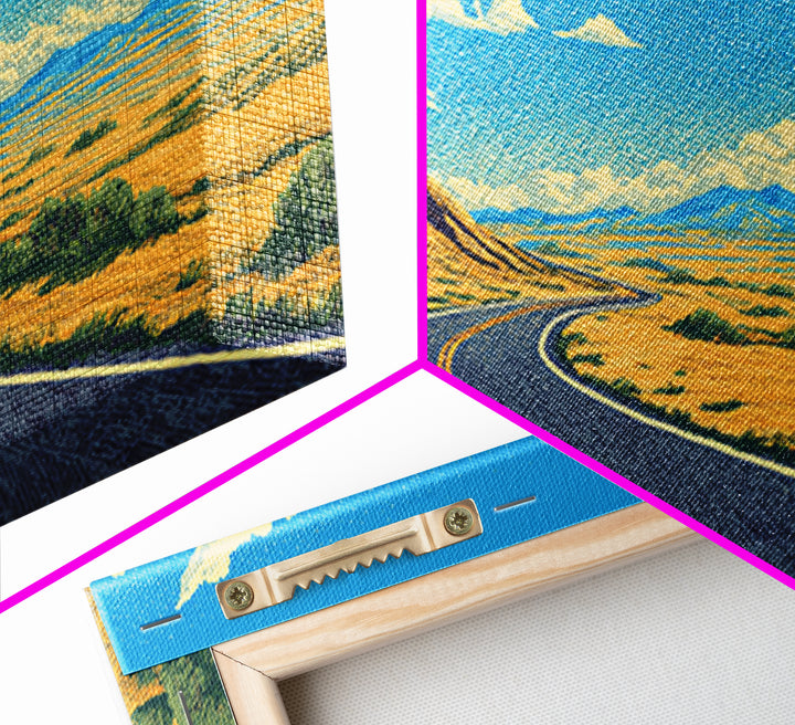 Open Road Mountain Wall Art, Midcentury Modern Landscape Print, Retro Travel Poster, Scenic Southwestern Home Office Decor