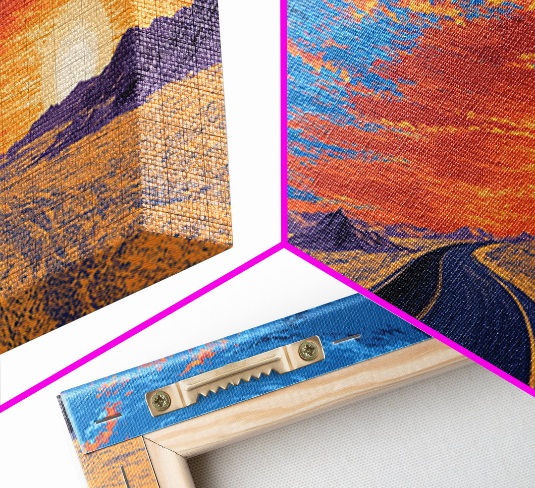 Sunset Highway Desert Wall Art, Midcentury Modern Landscape Print, Retro Travel Poster, Orange Blue Living Room Decor For Home