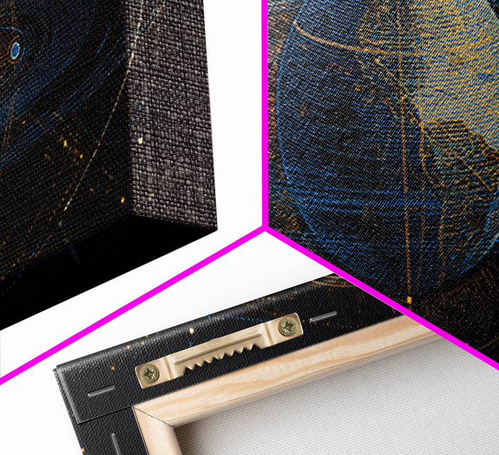 Celestial Planet Orbit Framed Canvas Print, Midcentury Modern Wall Art, Space Abstract Poster, Cosmic Retro Home Office Decor