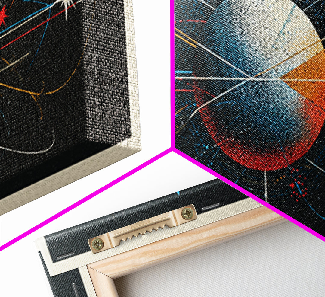 Atomic Orbit Sphere Wall Art, Mid Century Modern Abstract Space Poster, Geometric Planet Lines, Retro MCM Living Room Decor