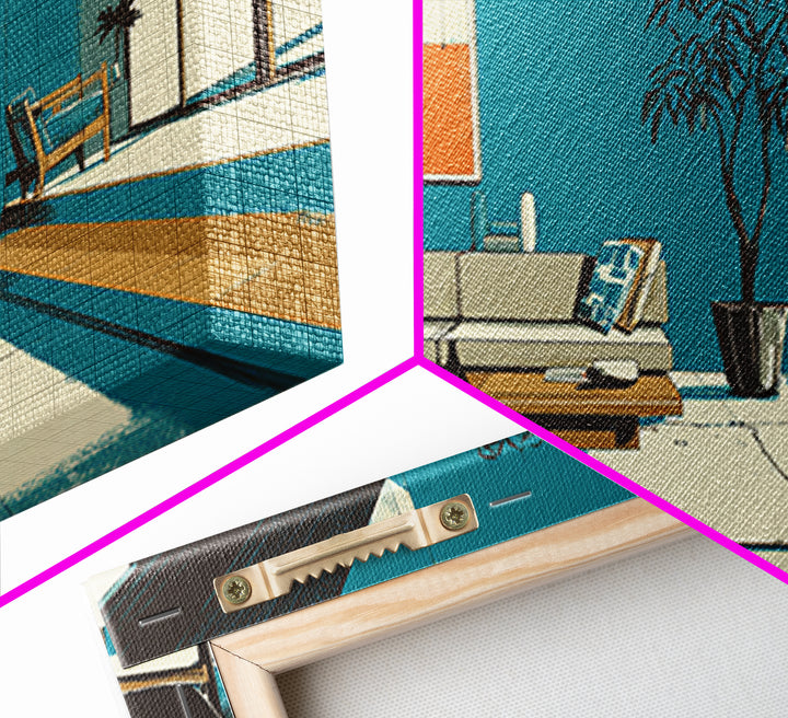 Teal Mid Century Living Room Wall Art, Midcentury Modern Decor, MCM Artwork, Retro Interior Print, Large Canvas Poster Home Decor